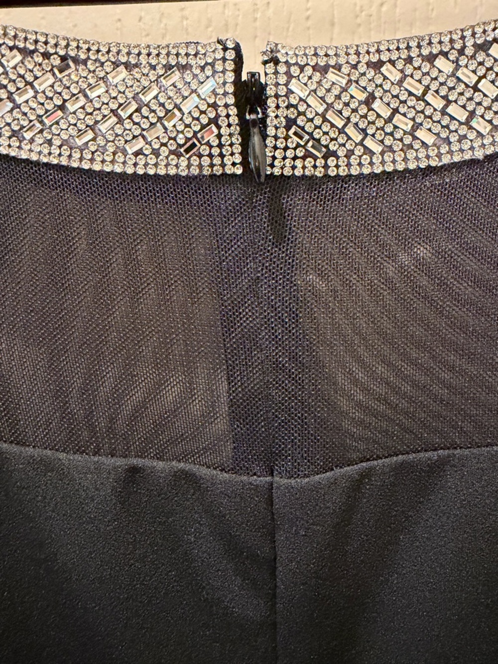 Alex Evenings Black Long Sleeve Mesh Dress with Beaded Collar - Picture 7 of 8